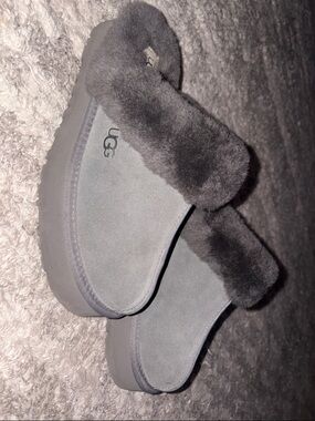 UGG Women’s Dark Gray Suede Shearling Clog Slides